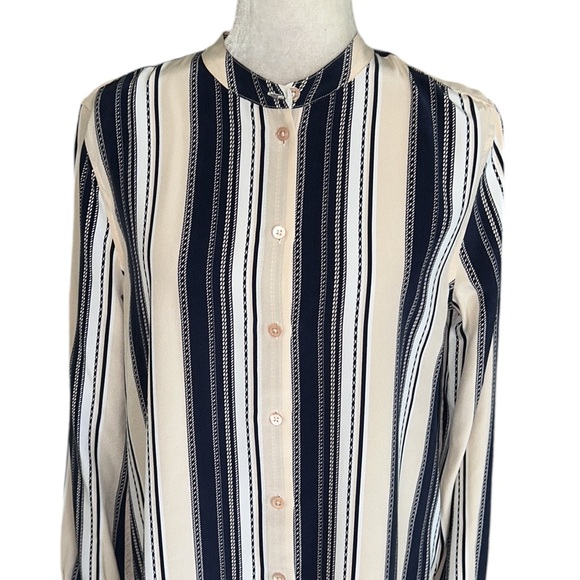 Equipment Henri Silk Striped Button Down Blouse in Bright White & Nude Multi - S - Picture 6 of 14